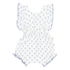 Búho - Bali Floral Pattern Cotton Gauze Romper Shorts | Indigo Blue