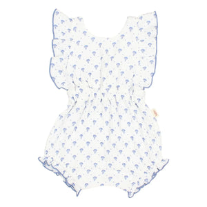 Búho - Bali Floral Pattern Cotton Gauze Romper Shorts | Indigo Blue