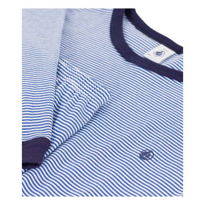 Petit Bateau - Pijama de punto de algodón orgánico a rayas ajustado | Azul marino