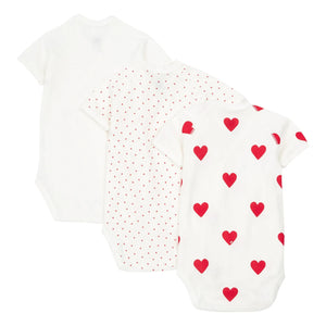 Petit Bateau - Bio-Baumwolle Baby Bodys mit Herz - 3er Set | Rot