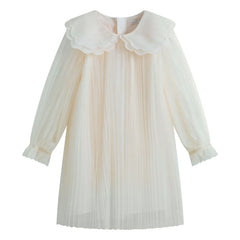 C'era Una Volta - Vestido plisado de cuello alto Reena de gasa | Crema