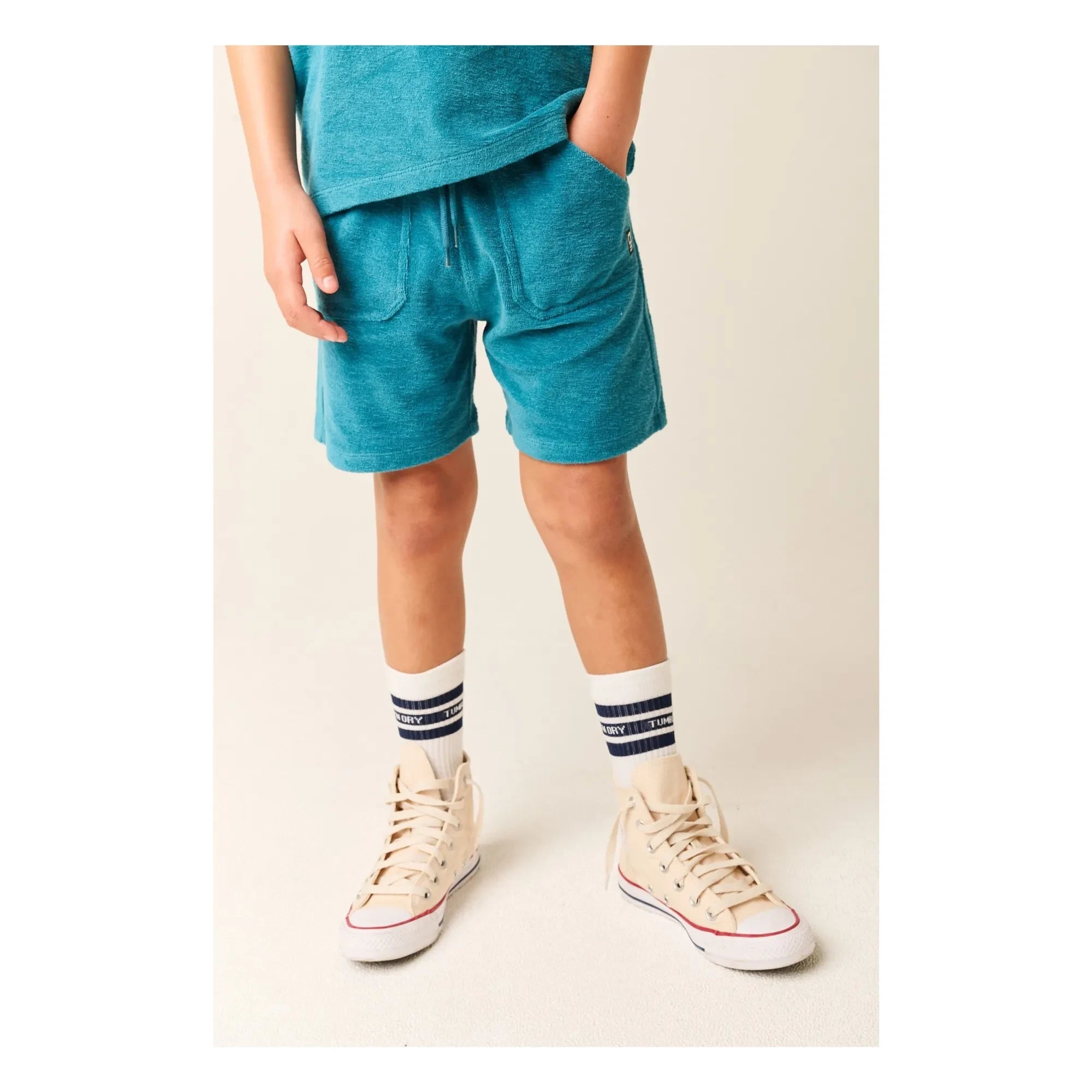 Tumble N'Dry - Kurzes Strand-Port Fouta Bio-Baumwolle | Pfauenblau