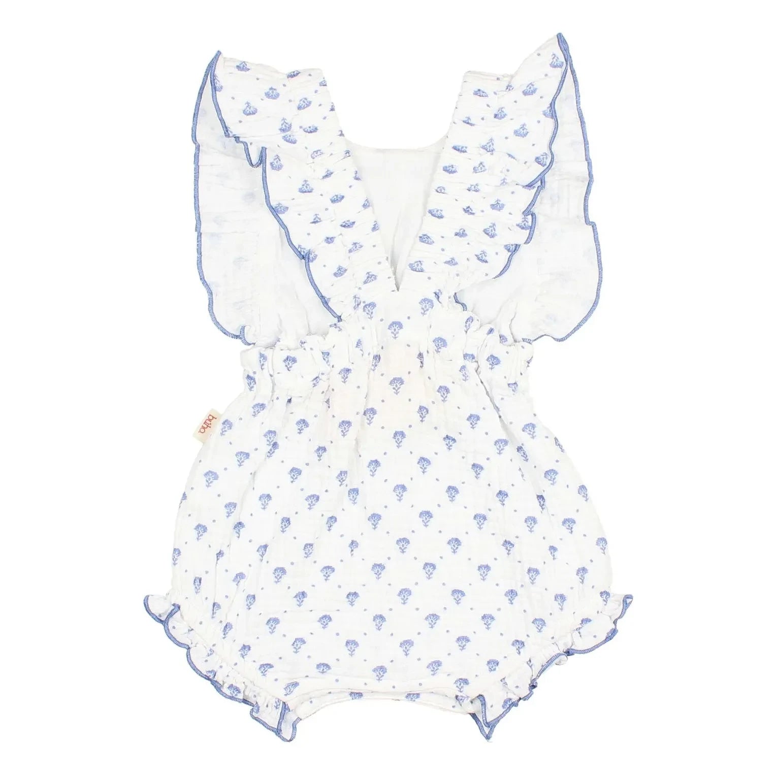 Búho - Bali Floral Pattern Cotton Gauze Romper Shorts | Indigo Blue