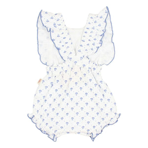 Búho - Bali Floral Pattern Cotton Gauze Romper Shorts | Indigo Blue