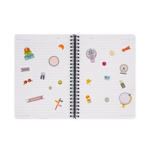Legami - A5 Lined Defter ile Illustrated Hard Kılıf - Seyahat Stickers - Spiral-Bound