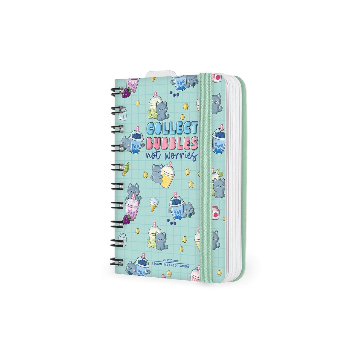 Legami - 12-Month Küçük Spiral-Bound Daily Günlük 2027 - Kitty Bubble Tea