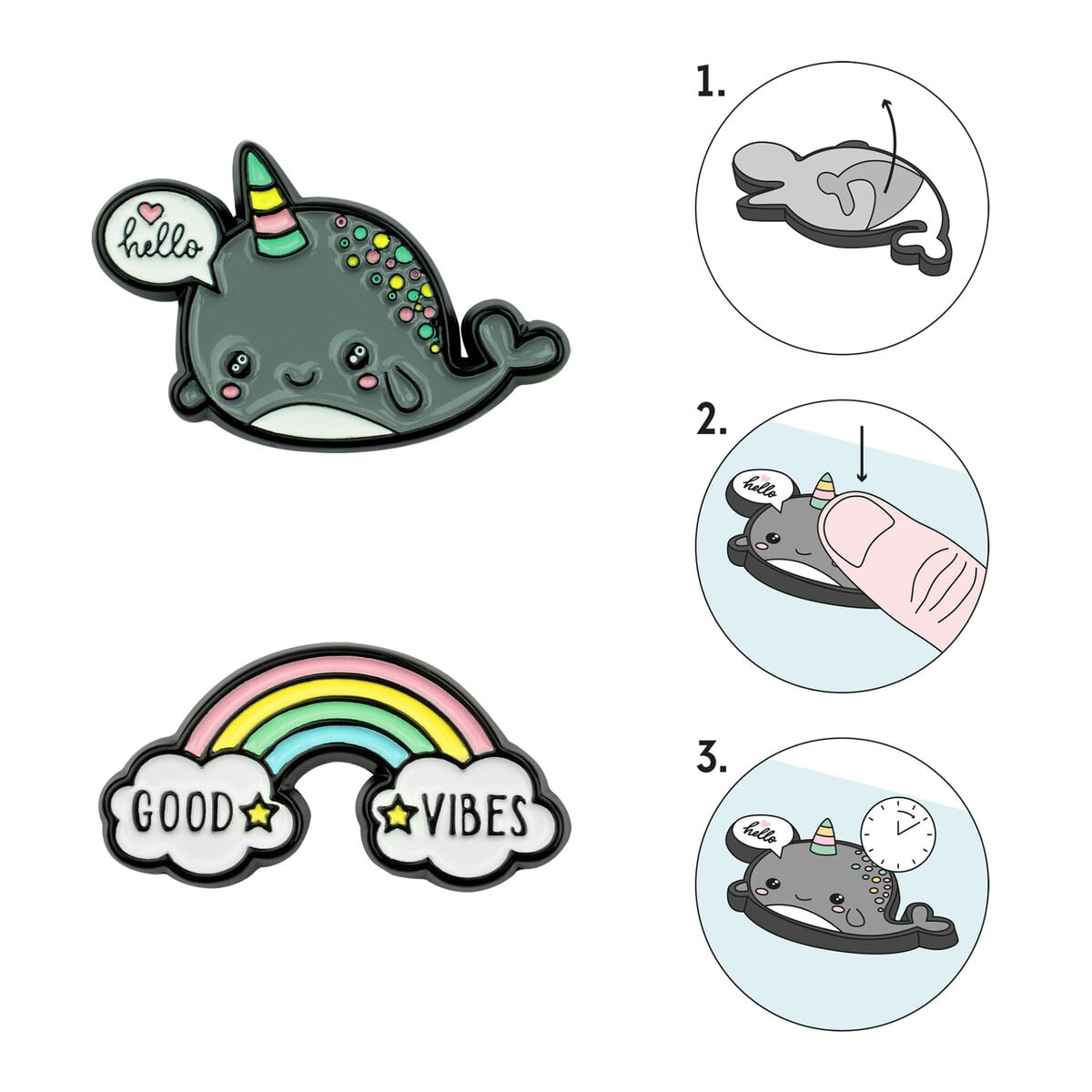 Legami - Seti 2 Narwhal + Rainbow Metal Stickers - Cutie