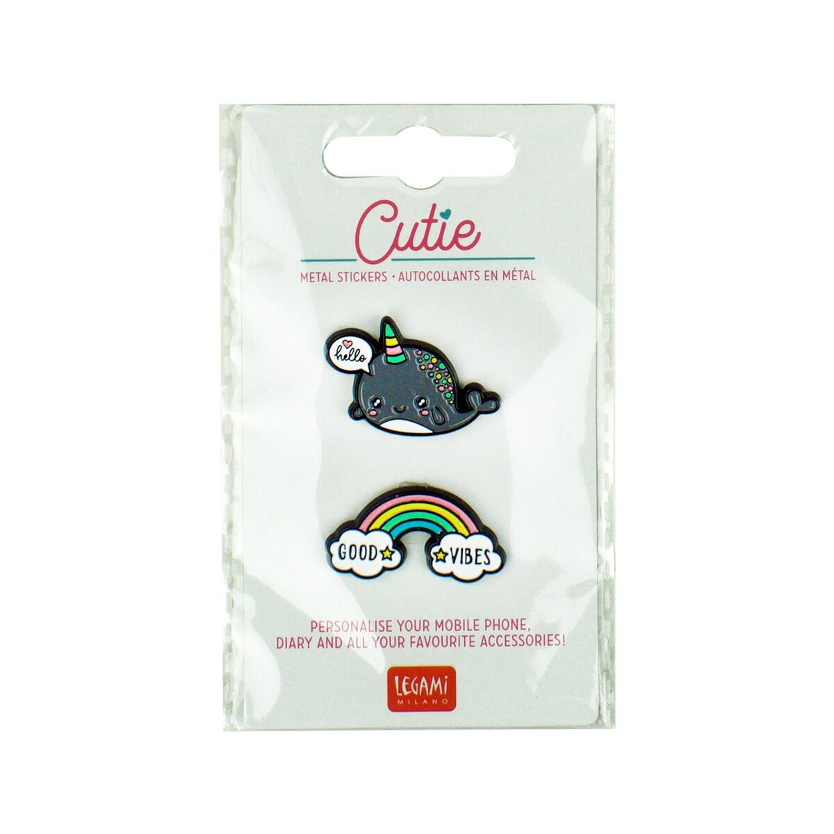 Legami - Seti 2 Narwhal + Rainbow Metal Stickers - Cutie