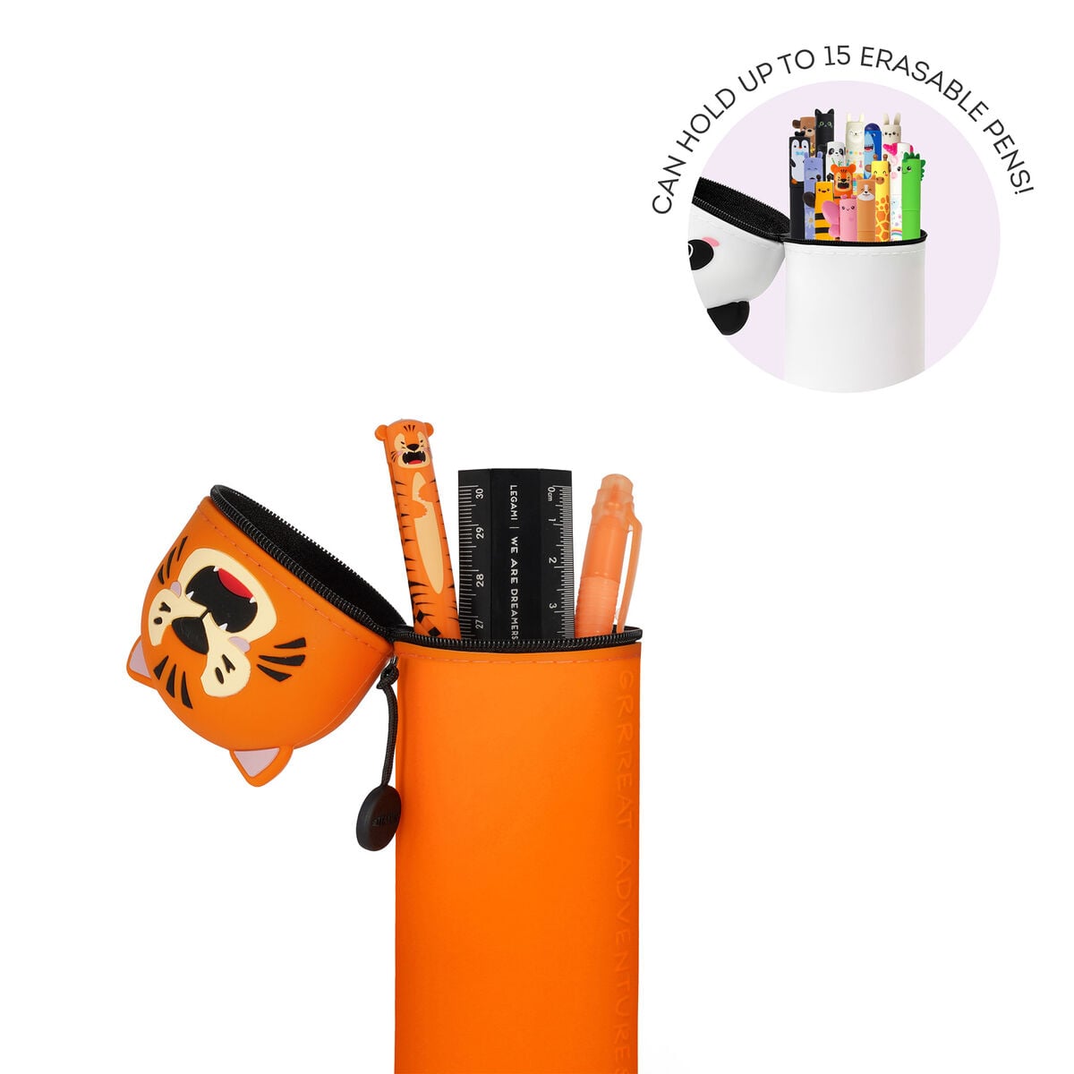 Legami - Tiger "Grrreat Adventures" 2-in-1 Silicone Kalem Kutu - Kawaii