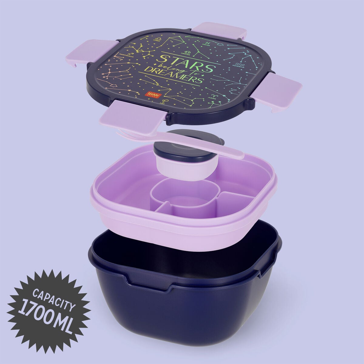 Legami - 1700 ml Bento Yemek Kutusu - Stars - Bento Yemek Kutusu