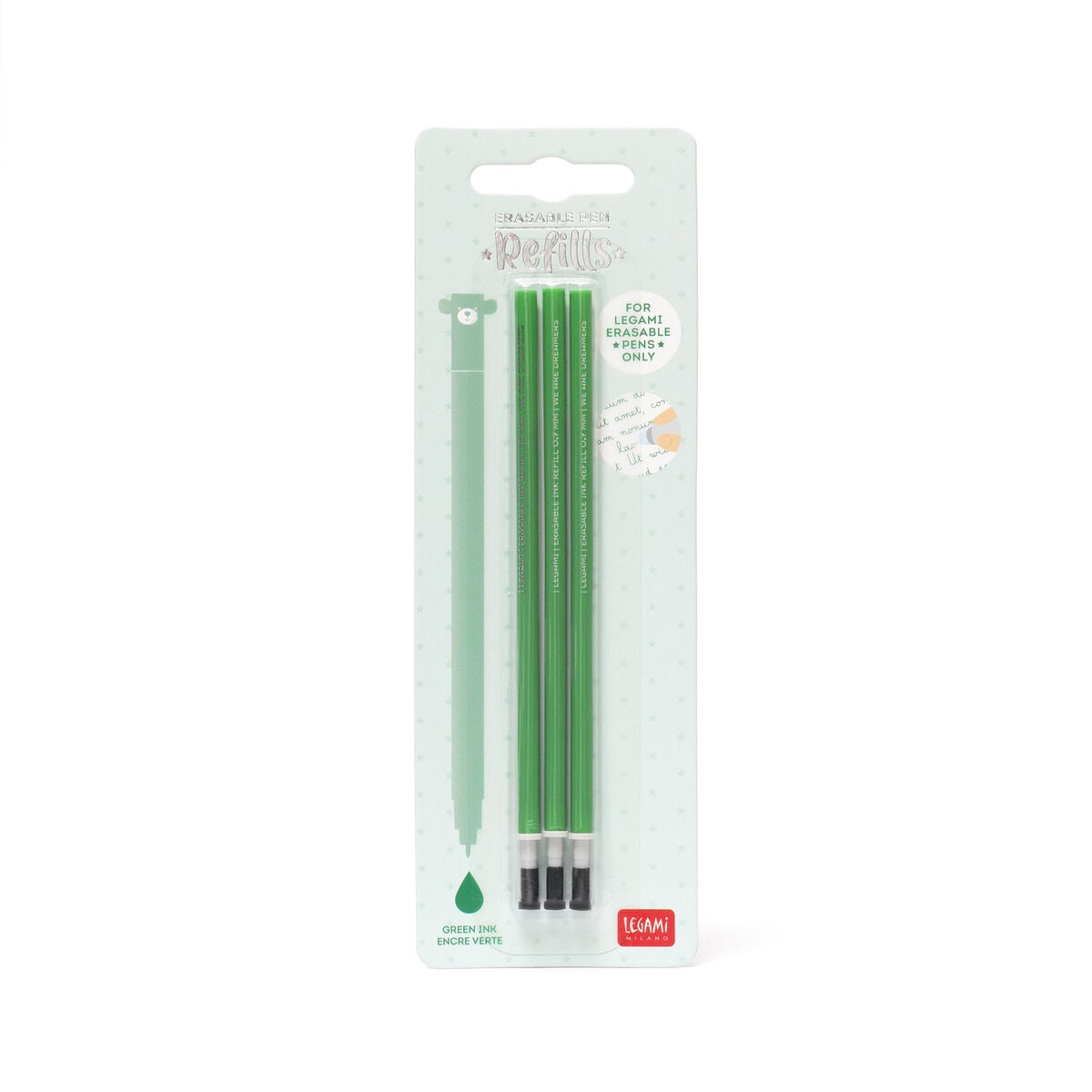 Legami - 3'lü Seti Refills Erasable Pens - Green Ink - Erasable Kalem