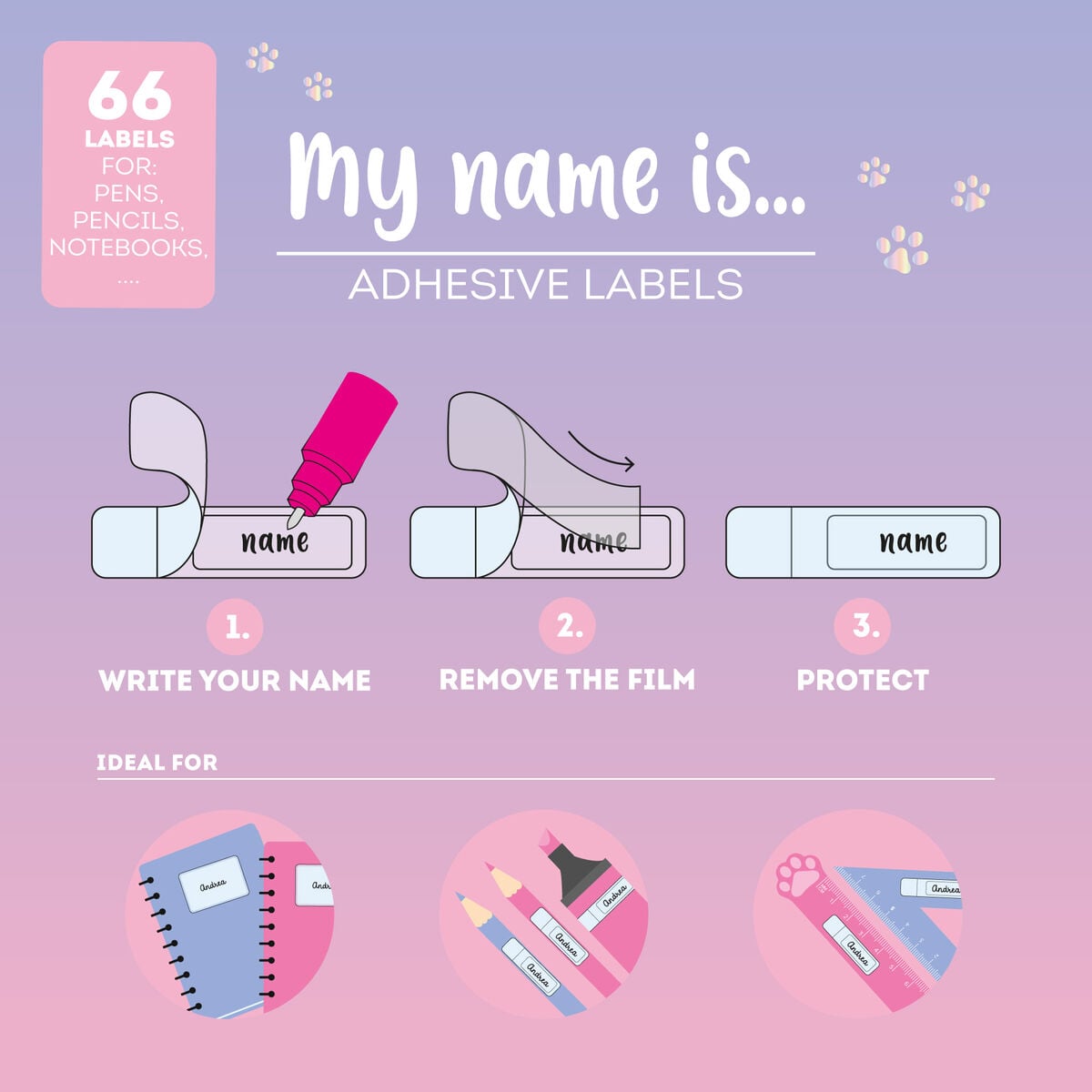 Legami - Yapışkanlı Labels ile Protective Film - My Name Is... - Kitty