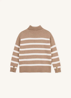 Petit Bateau - Çizgili Yün Balıkçı Yaka Kazak | Bej