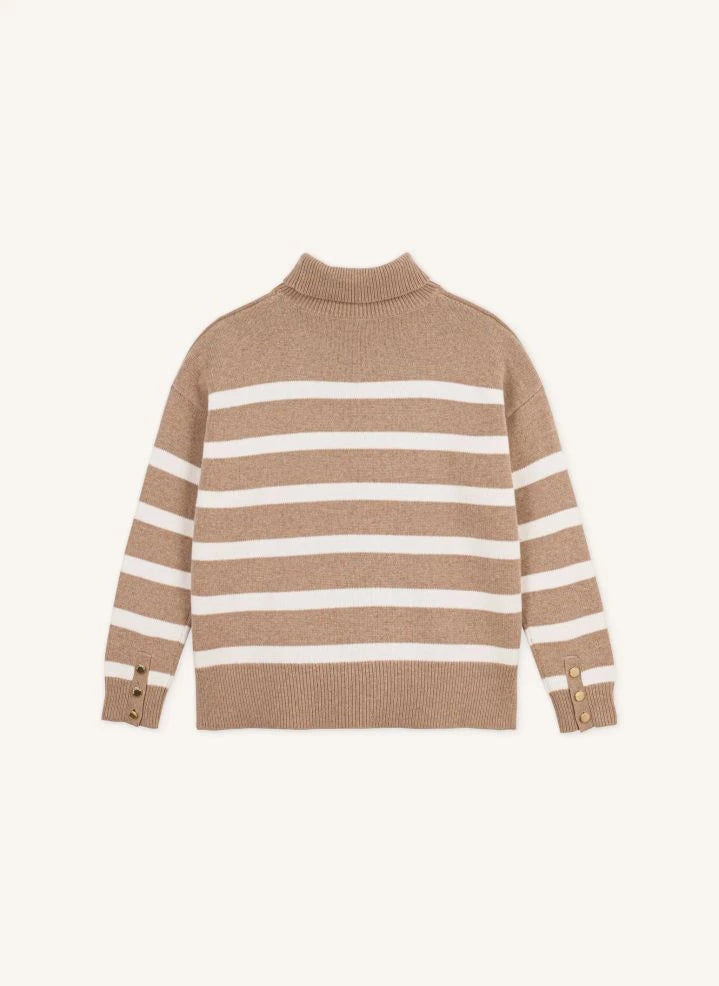 Petit Bateau - Çizgili Yün Balıkçı Yaka Kazak | Bej