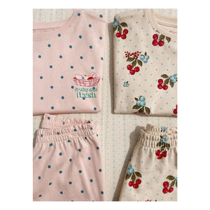 Konges Sløjd - Set aus Bio-Baumwoll-T-Shirt und Shorts Cerises | Ecru