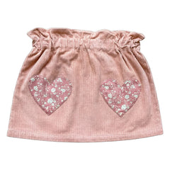 Louis Louise - Falda con estampado floral, bolsillos en forma de corazón, pana de "maestro" | Rosa claro