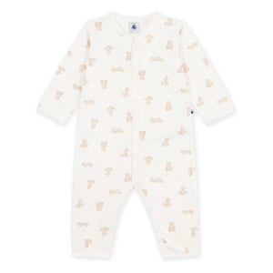 Petit Bateau - Pijama de oso de peluche Tubic de algodón orgánico Sleep Well | Blanco