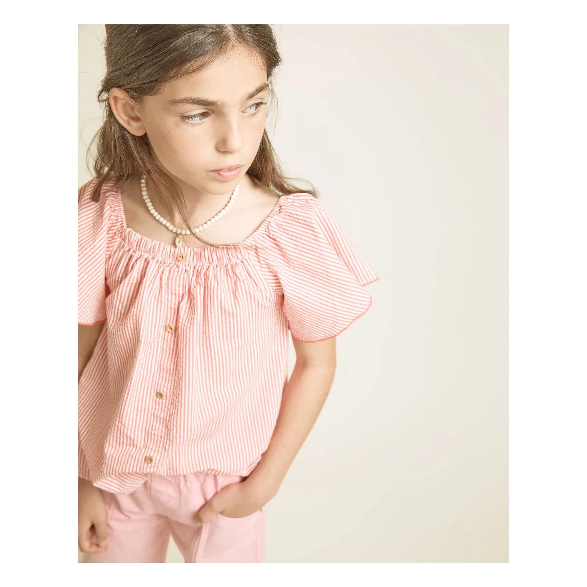 Búho - Striped Seersucker Blouse | Red