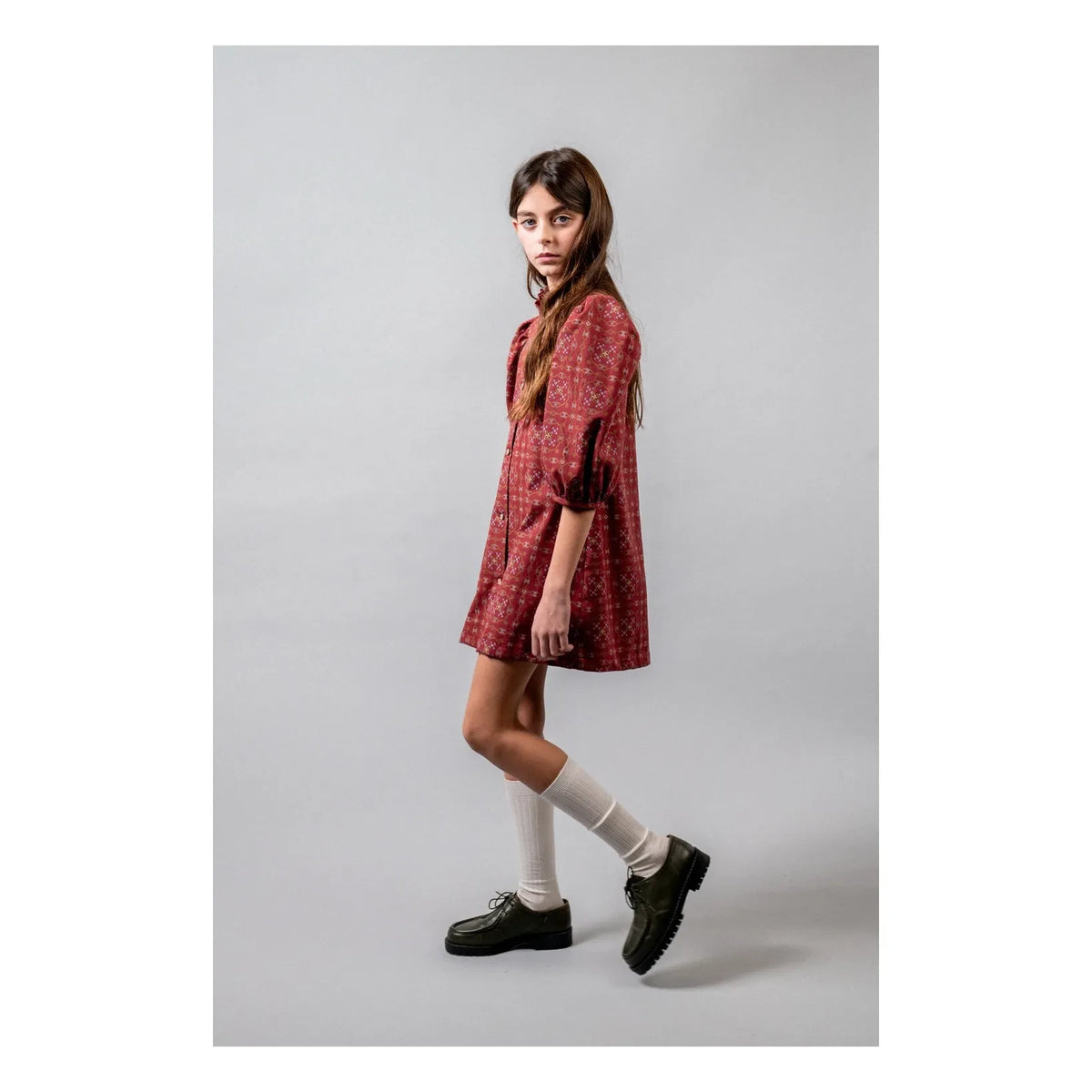 birinit - Vestido de Algodón Orgánico con Manga 3/4 Ribera | Burdeos