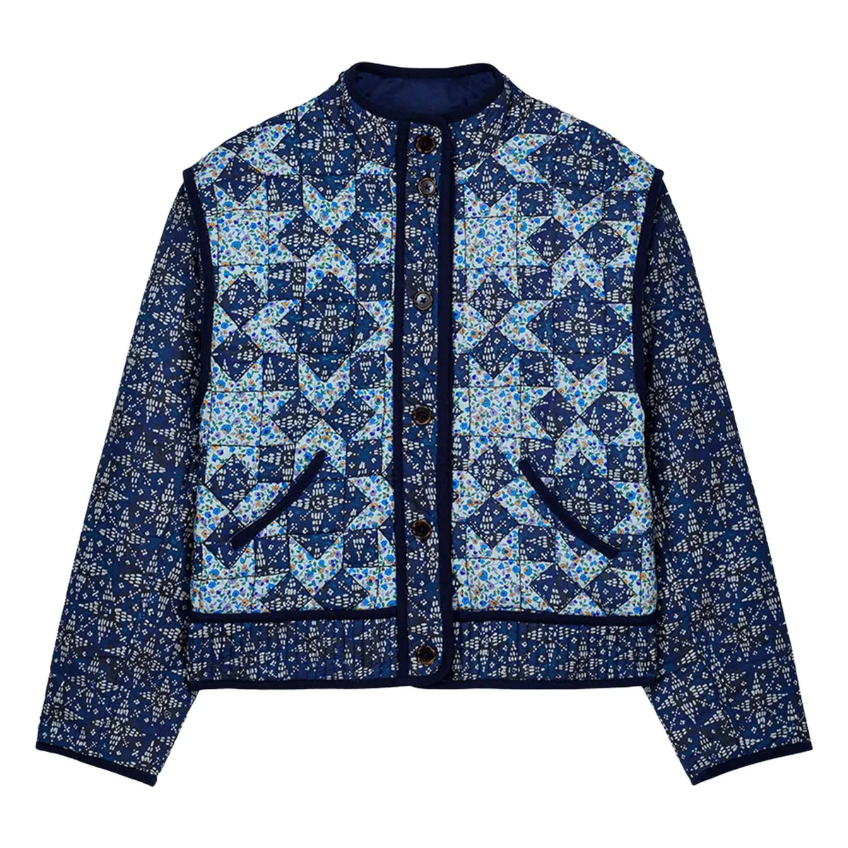 Louise Misha - Omotayo Midnight Star Patchwork Organik Pamuk Ceket - Kadın Koleksiyonu | Mavi