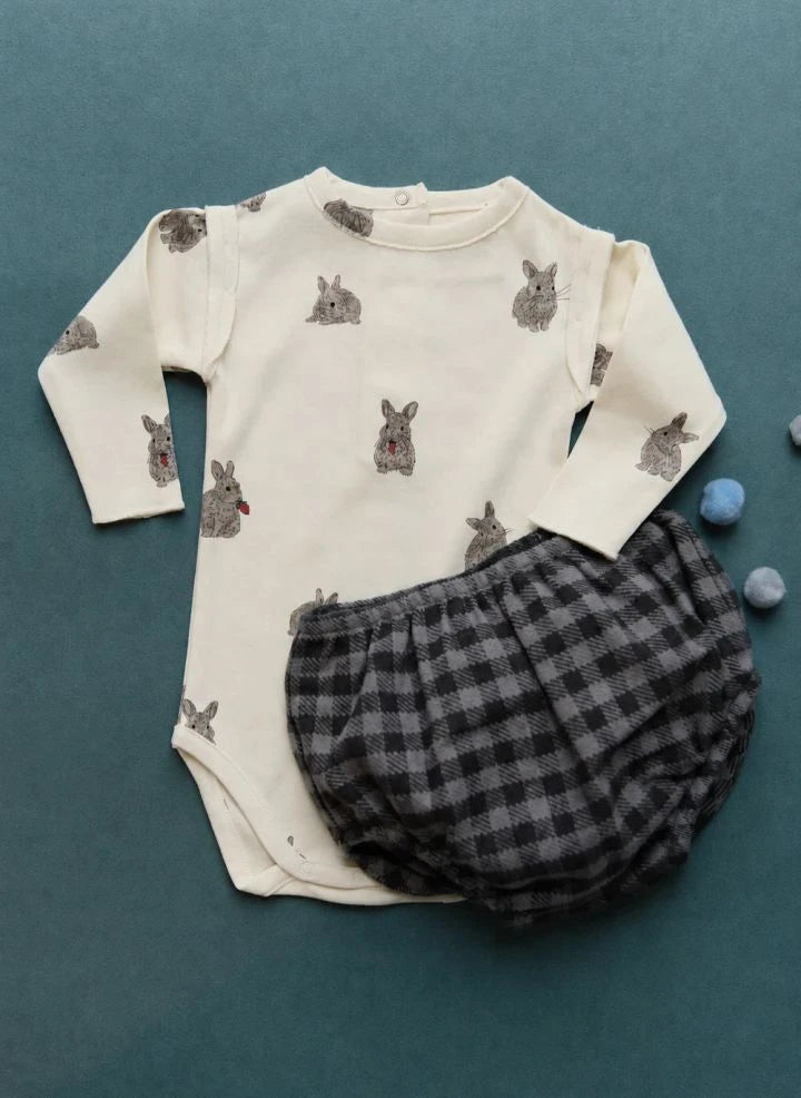 Studio Bohème - Lala Rabbits Organik Pamuklu Body | Ekru