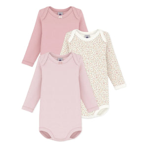 Petit Bateau - Conjunto de 3 Bodys de Algodón Orgánico con Estampado Floral Anudado | Rosa