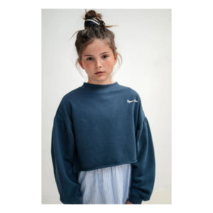 Repose AMS - Organik Pamuk Logolu Crop Sweatshirt | Koyu Mavi