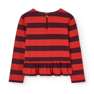 The Animals Observatory - Fırfırlı Tişört Scamper Çizgili Organik Pamuk | Kırmızı