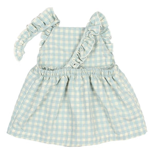 Búho - Gingham Fırfırlı Seersucker Organik Pamuk Romper Elbise | Aqua