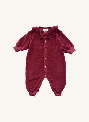 Studio Bohème - Iris Organische Baumwollvelours Overall | Himbeerrot