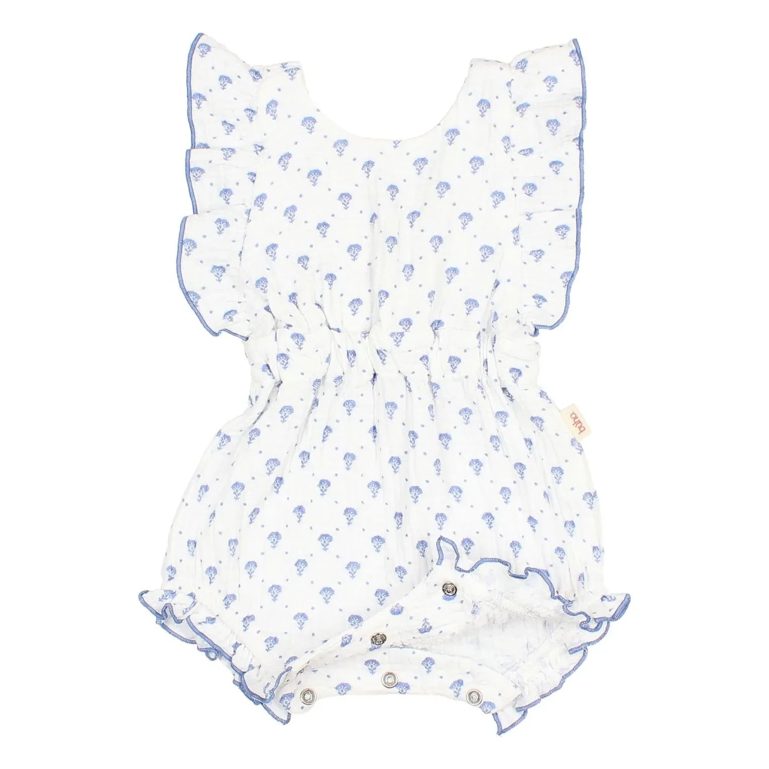 Búho - Bali Floral Pattern Cotton Gauze Romper Shorts | Indigo Blue