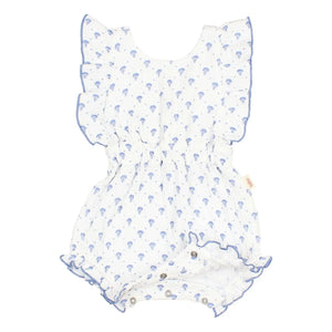 Búho - Bali Floral Pattern Cotton Gauze Romper Shorts | Indigo Blue
