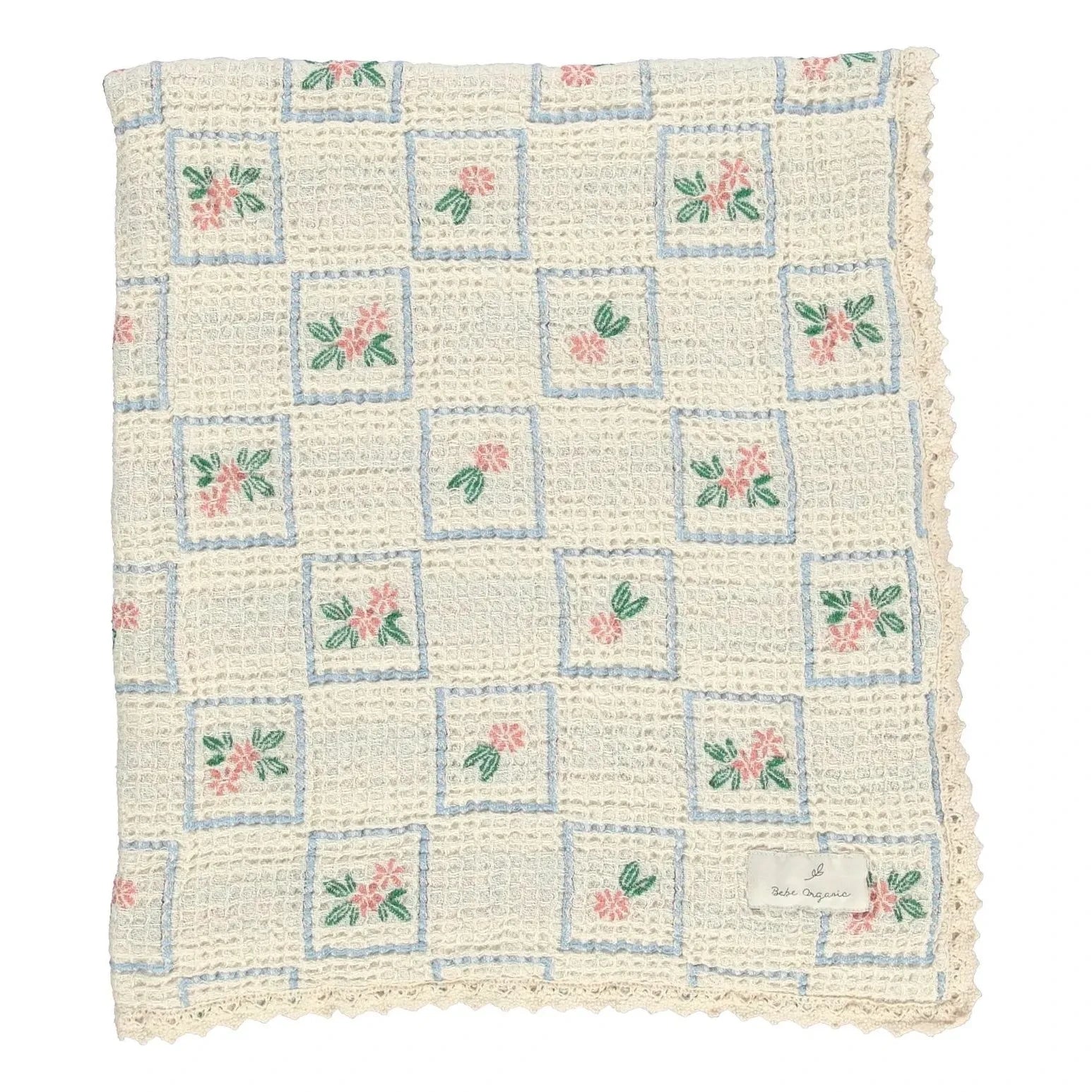 Bebe Organic - Manta de algodón orgánico con estampado floral Waffle | Crudo