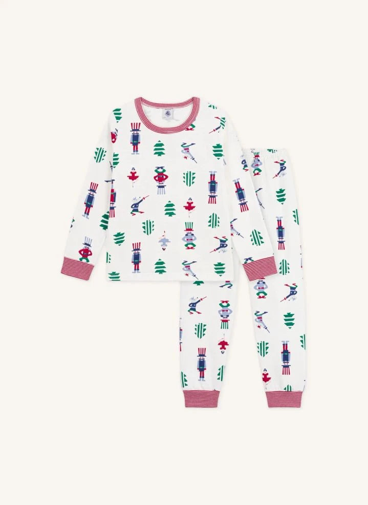 Petit Bateau - Noel Pijamaları Organik Pamuk | Beyaz