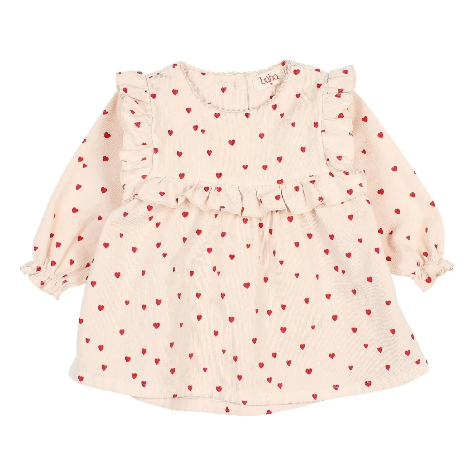 Búho - Vestido mini de bebé con volantes y corazón | Rosa pálido