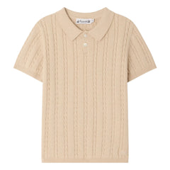 Bonpoint - Elendir Fein gestricktes Ripp-Polohemd | Meliertes Beige