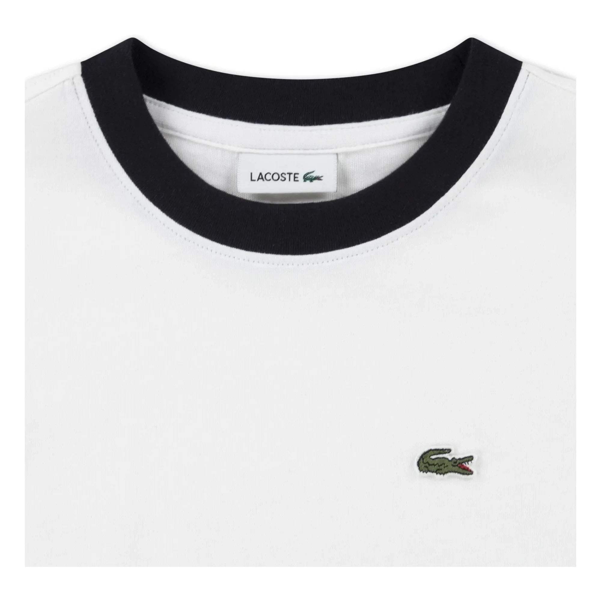 Lacoste - Bio-Baumwoll-T-Shirt mit Logo und Kontrastärmeln | Gebrochenes Weiß