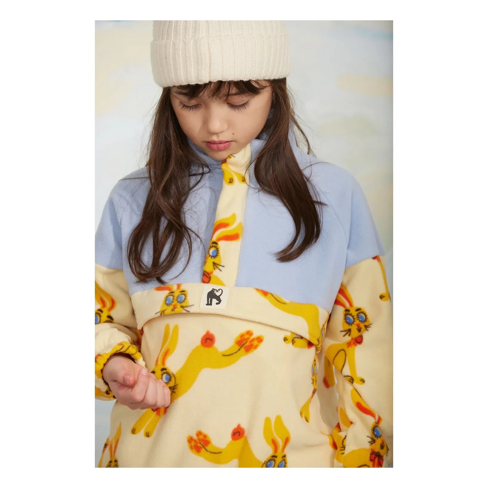 Mini Rodini - Zip-Sweatshirt Hasen Recycelte Faser | Gelb