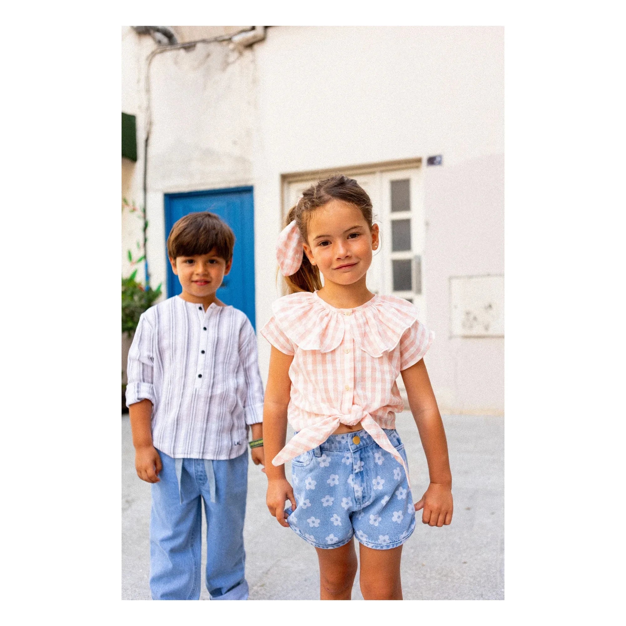 Louis Louise - Shorts vaqueros Andrea con flores | Azul claro