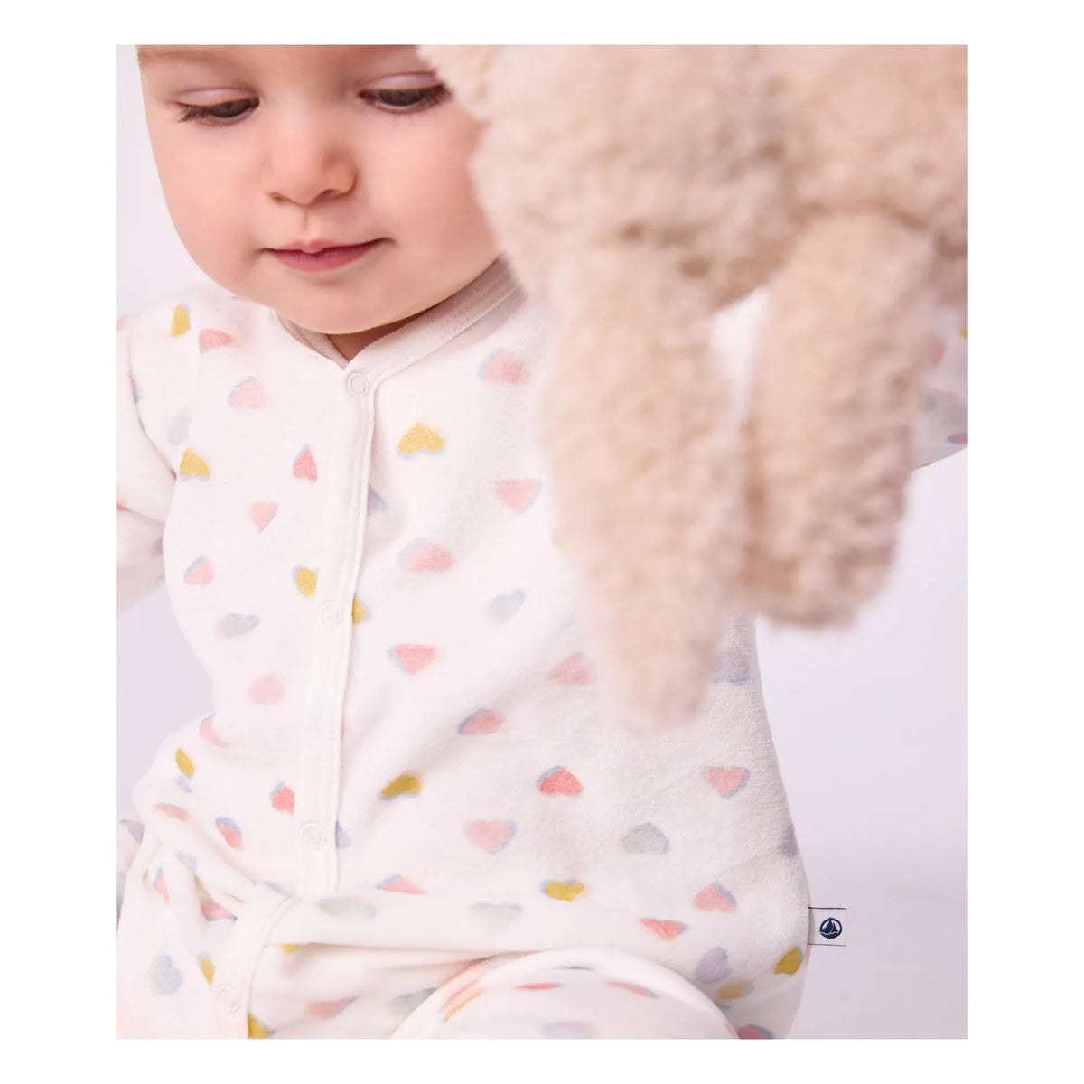 Petit Bateau - Dors Bien Cœurs Bouclette Kadife Pamuklu Pijama | Beyaz