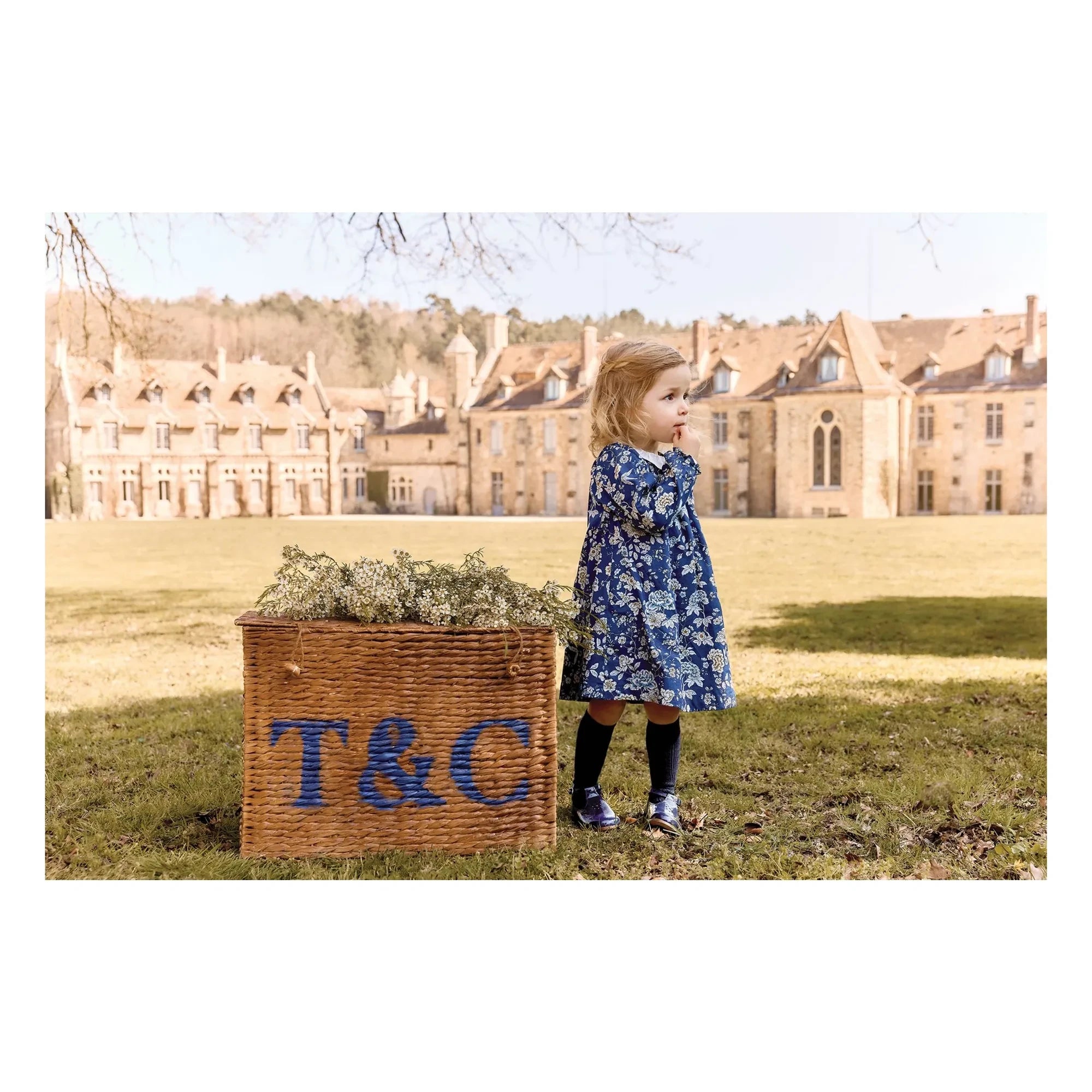 Tartine et Chocolat - Vestido con cuello ondulado de flores | Azul marino