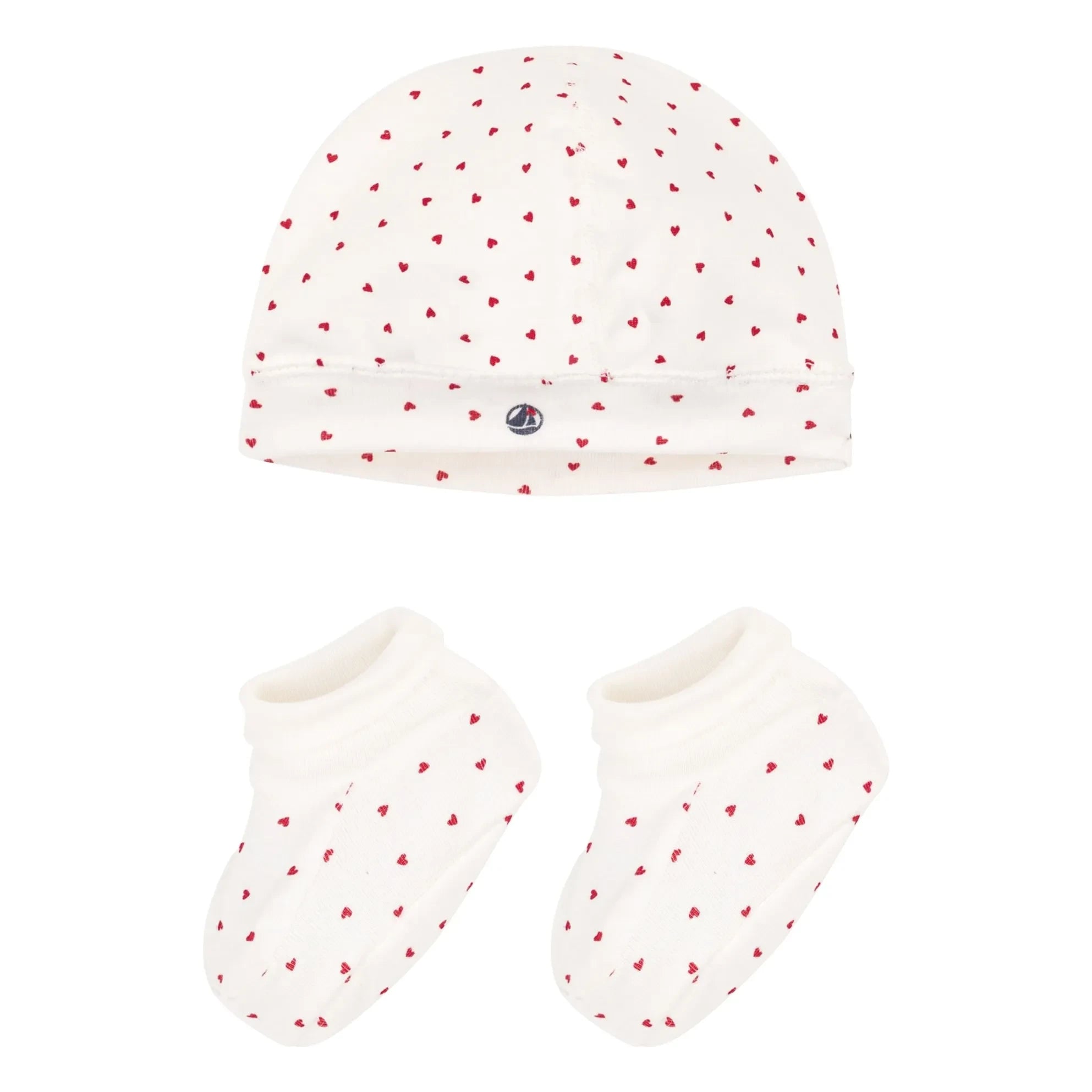 Petit Bateau - Organic Cotton Heart Beanie and Bootie Set | Ecru
