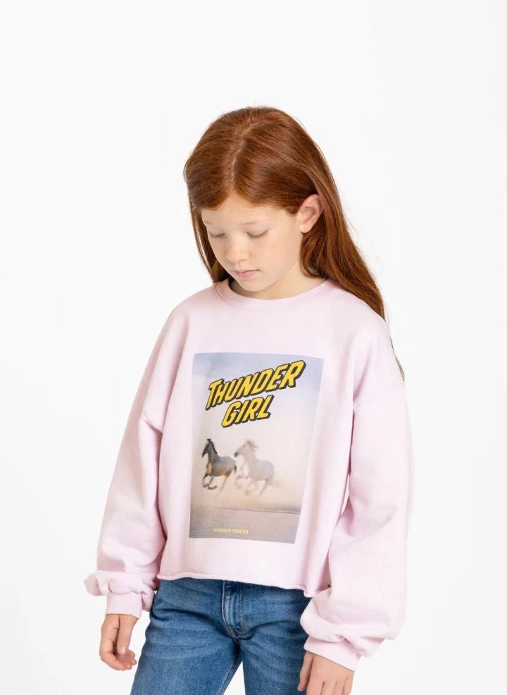Hundred Pieces - Belmont Horses Organik Pamuklu Sweatshirt | Açık Pembe