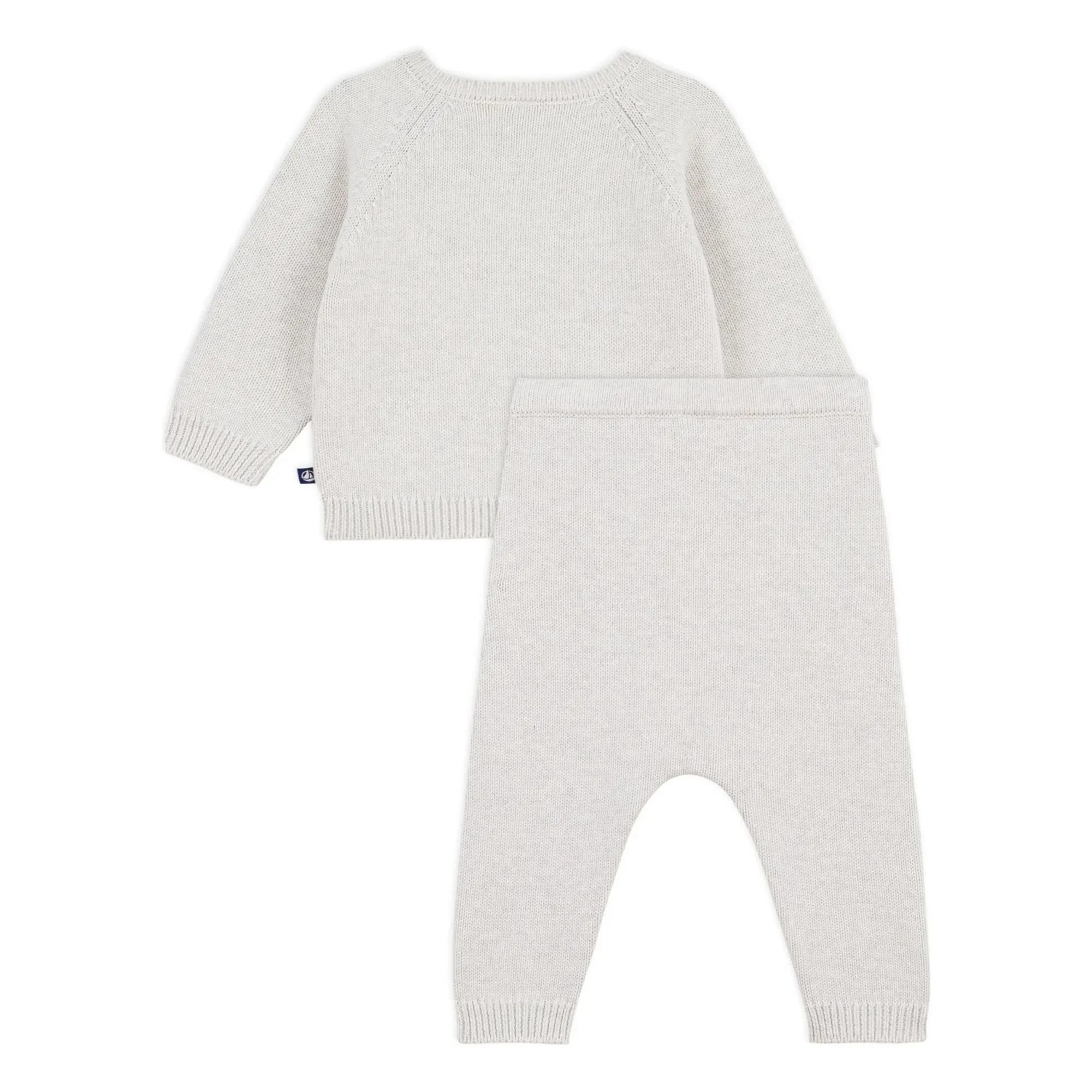 Petit Bateau - Organic Cotton Teddy Knit Sweater and Pants Set | Heather Beige