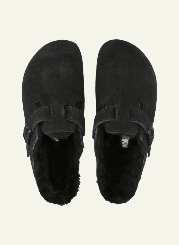 BIRKENSTOCK - Παντόφλες Boston με επένδυση από δέρμα προβάτου - Συλλογή ενηλίκων | Μαύρο