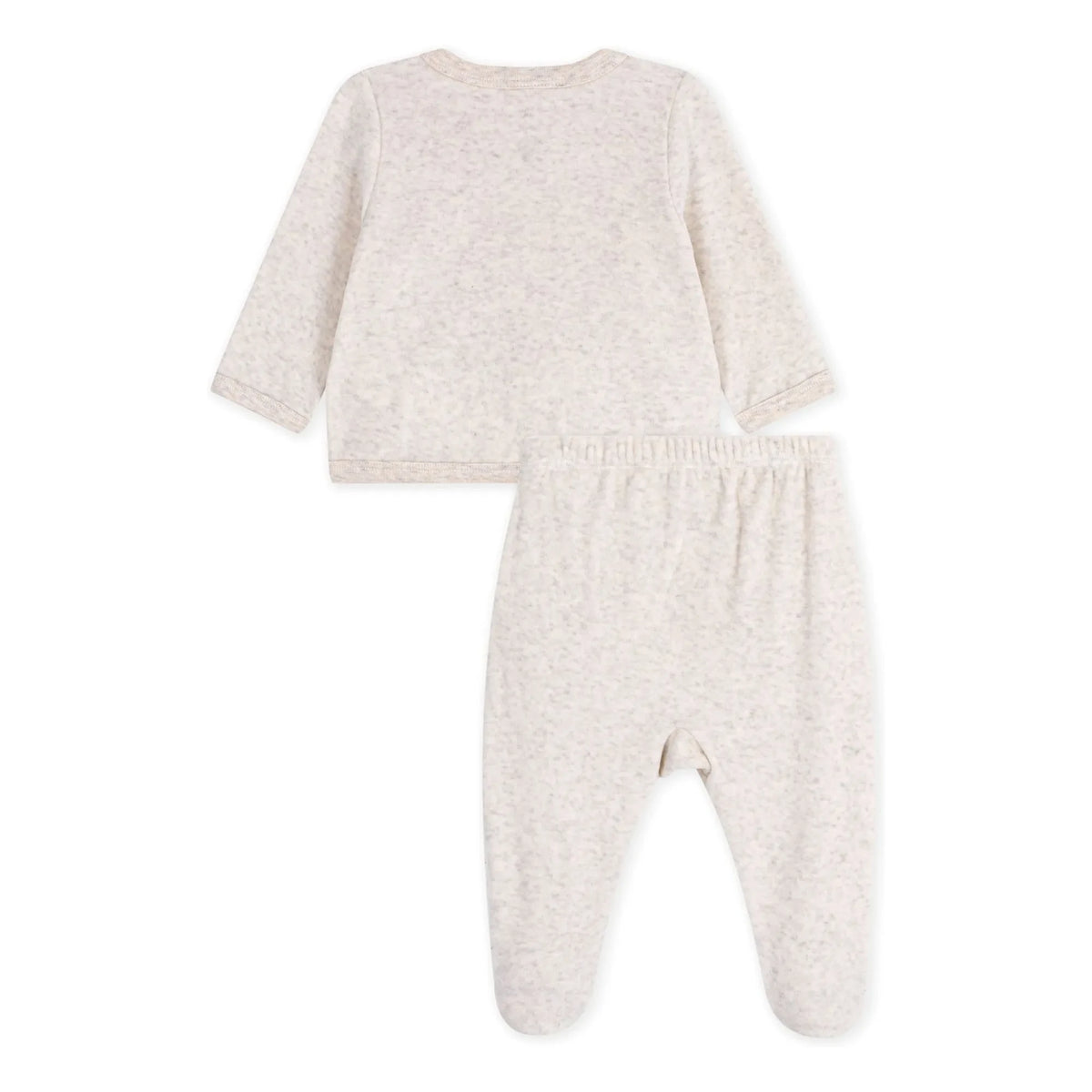Petit Bateau - Conjunto de pantalón y body cruzado de terciopelo de algodón orgánico | Beige jaspeado