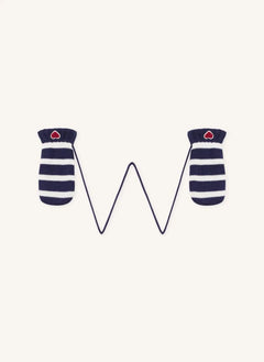 Petit Bateau - Guantes a rayas con corazón | Azul noche