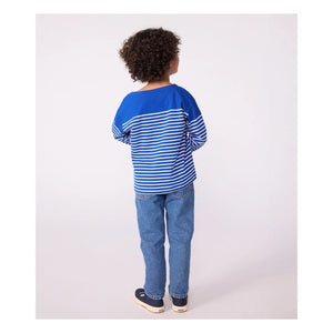 Petit Bateau - Logo Kollu Marinière Tişört Organik Pamuk | Mavi