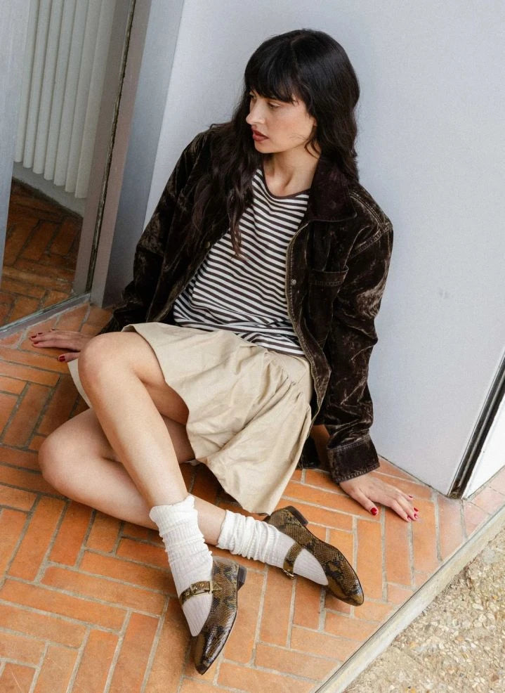 Bobbies - Zapatos de ballet de piel Mado con estampado de serpiente | Caqui