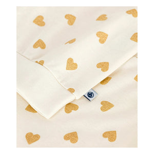 Petit Bateau - Organic Cotton Plain Pajama Set, Sequined Hearts | Ecru